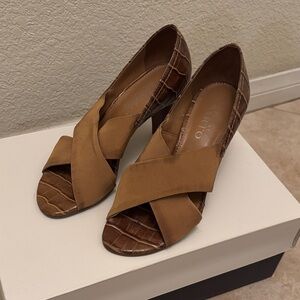 Franco Sarto Tan and Brown Croc Heels